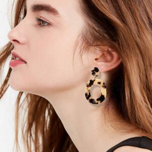 Acrylic Earrings For Women Statement Geometric Earrings Resin Acetate Drop Dangle Earrings Mottled Hoop Earrings Fashion Jewelry (Leopard)