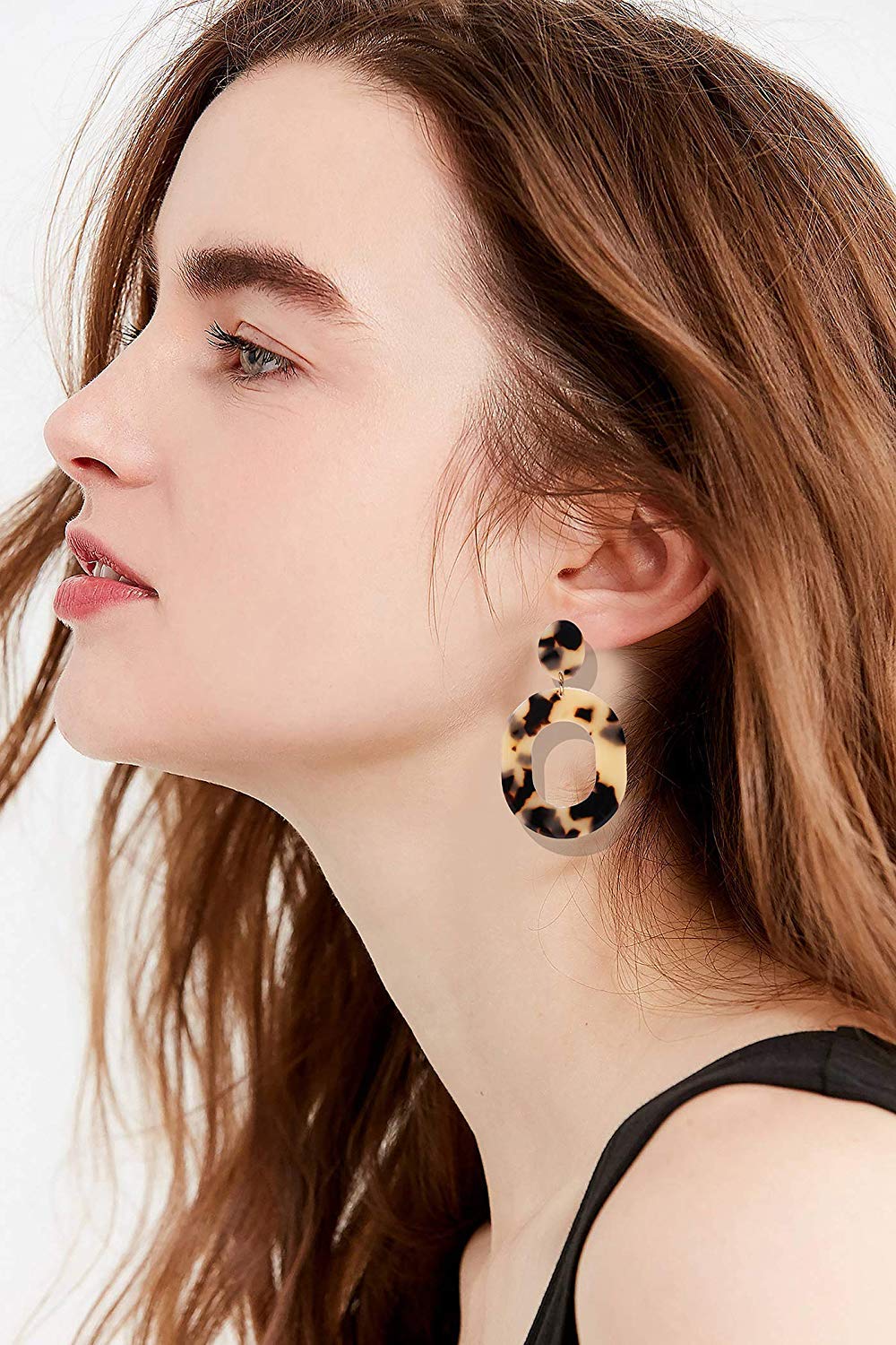 Acrylic Earrings For Women Statement Geometric Earrings Resin Acetate Drop Dangle Earrings Mottled Hoop Earrings Fashion Jewelry (Leopard)