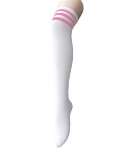 century star women's casual athlete striped over knee thin thigh high tights long stocking socks b 1 pair white pink one size