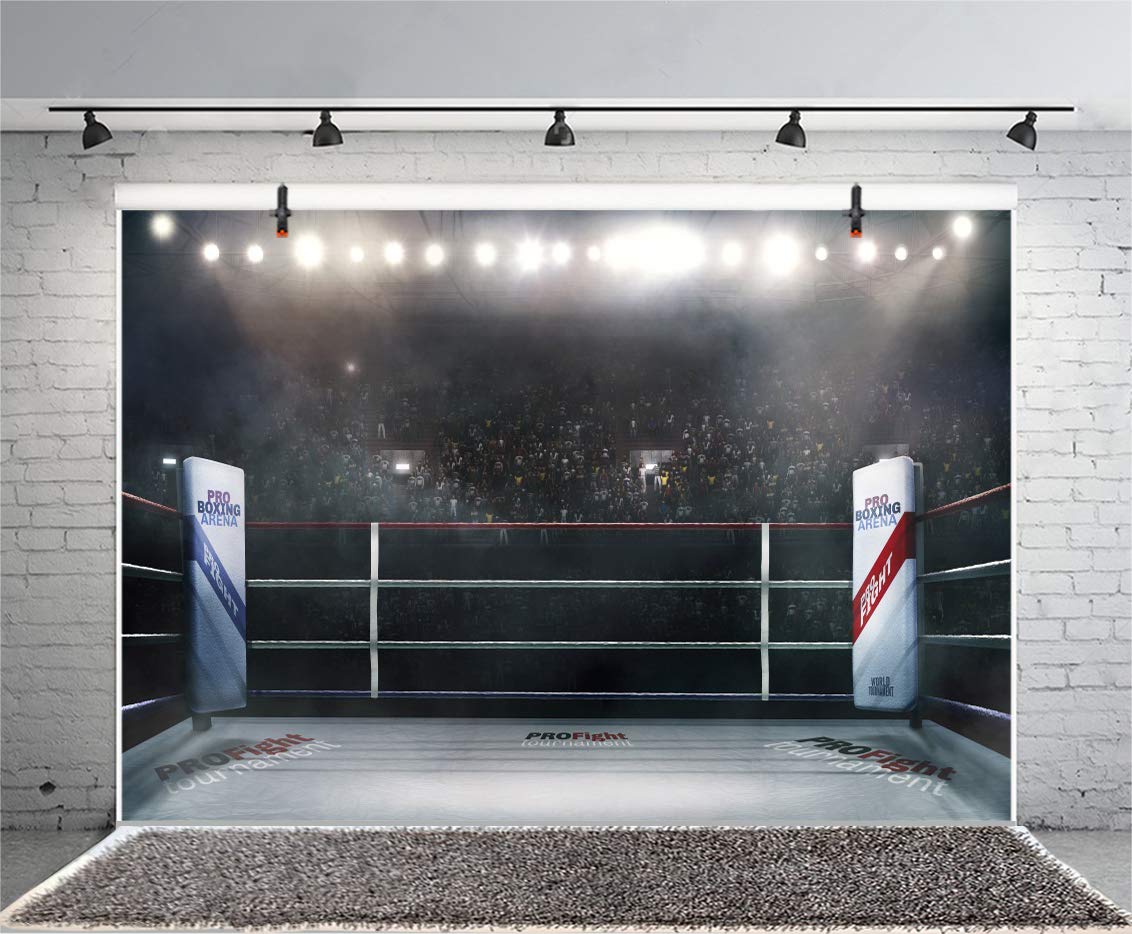 LFEEY 10x7ft Boxing Ring Backdrops for Photography Stadium Cheer Audience Boxing Theme Party Decorations Party Supplies Men Boy Birthday Background Sportsman Backdrop Photoshoot Studio Props