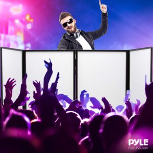 Pyle DJ Booth Foldable Cover Screen - Portable Event Facade Front Board Video Light Projector Display Scrim Panel with Folding Steel Frame Panel Stand, Stretchable Lycra Spandex - PDJFAC10 (White)