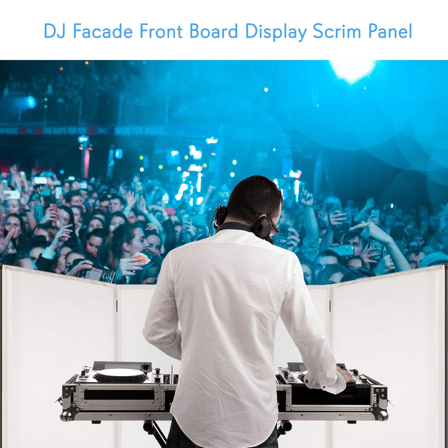 Pyle DJ Booth Foldable Cover Screen - Portable Event Facade Front Board Video Light Projector Display Scrim Panel with Folding Steel Frame Panel Stand, Stretchable Lycra Spandex - PDJFAC10 (White)