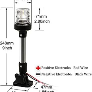 Young Marine 9 inch 3 Nautical Mile White LED Fold Down Boat Stern Light Boat Anchor Light for Pontoon and Fishing Boat Navigation Anchor Lights All Round 360° White LED 12-24V