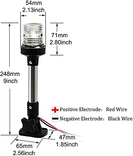 Young Marine 9 inch 3 Nautical Mile White LED Fold Down Boat Stern Light Boat Anchor Light for Pontoon and Fishing Boat Navigation Anchor Lights All Round 360° White LED 12-24V