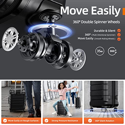 SHOWKOO Luggage Sets Expandable PC+ABS Durable Suitcase Double Wheels TSA Lock 3pcs Black