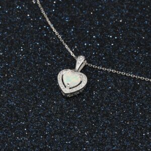 Lam Sence Sterling Silver Heart Shape Created Opal Pendant Necklace (6mm Opal Halo Heart)