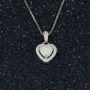 Lam Sence Sterling Silver Heart Shape Created Opal Pendant Necklace (6mm Opal Halo Heart)