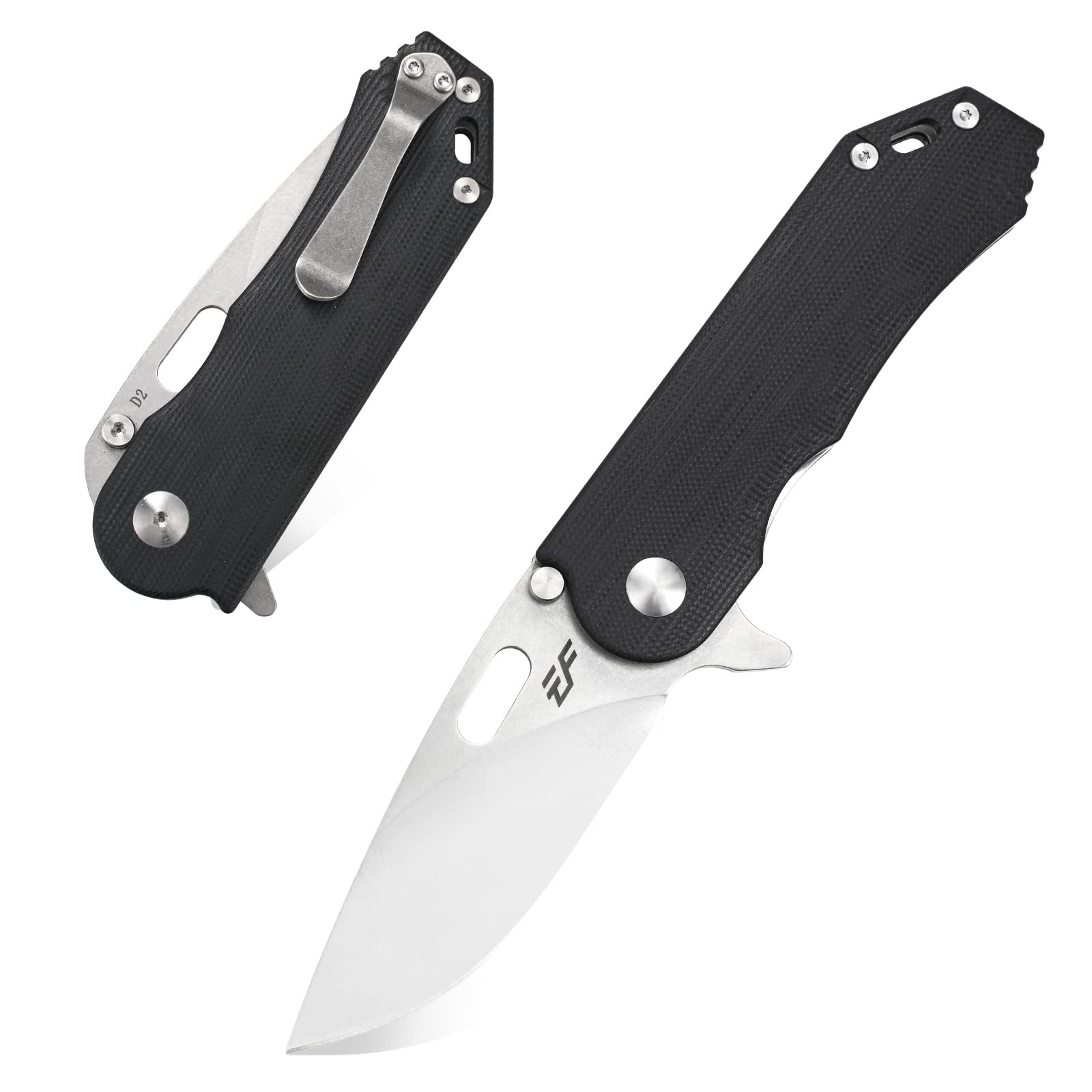 Eafengrow EF32 Folding Knife D2 Steel Blade and G10 Handle Pocket EDC Tool Knife for Working Camping Outdoor Activities(Black)