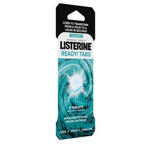 Listerine Ready! Tabs Chewable Mint Tablets with Clean Mint Flavor, Revolutionary 4-Hour Fresh Breath Tablets to Help Fight Bad Breath On-the-Go, Sugar-Free, Alcohol-Free & Kosher, 8 ct