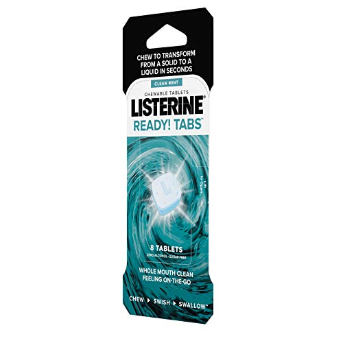 Listerine Ready! Tabs Chewable Mint Tablets with Clean Mint Flavor, Revolutionary 4-Hour Fresh Breath Tablets to Help Fight Bad Breath On-the-Go, Sugar-Free, Alcohol-Free & Kosher, 8 ct