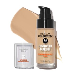 revlon liquid foundation, colorstay face makeup for combination & oily skin, spf 15, medium-full coverage with matte finish, shell (285), 1.0 oz