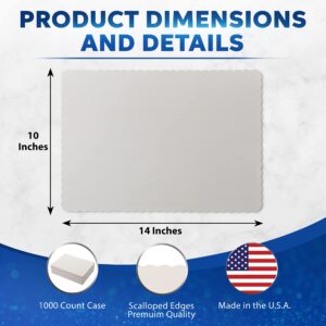 Paterson Paper White Paper Placemats Disposable - 10” x 14”- Bulk 1000 Count - Scalloped Economy Newsprint