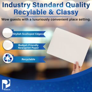 Paterson Paper White Paper Placemats Disposable - 10” x 14”- Bulk 1000 Count - Scalloped Economy Newsprint