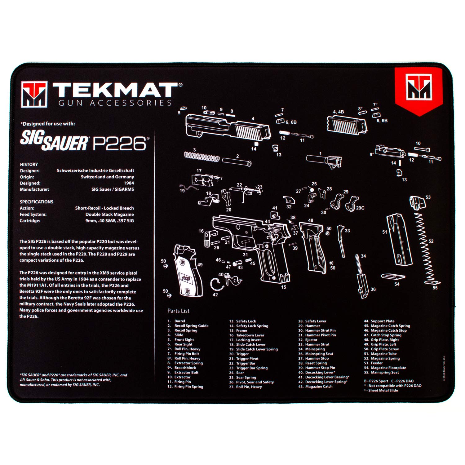 TekMat Ultra Cleaning Mat for use with Sig P226 Black ,15" x 20"