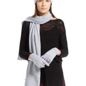 Fishers Finery Women's 100% Cashmere 3pc Cable Knit Set - Black Label Box (Heather Gray)