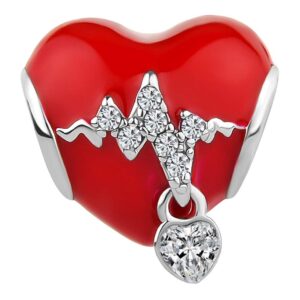 QueenCharms Hear Heartbeat Electrocardiogram Charm ECG Beads For Bracelets (Red)