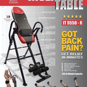 Body Vision IT9550 Deluxe Inversion Table with Adjustable Head Rest & Lumbar Support Pad, - Heavy Dutyup to 250 lbs., Red