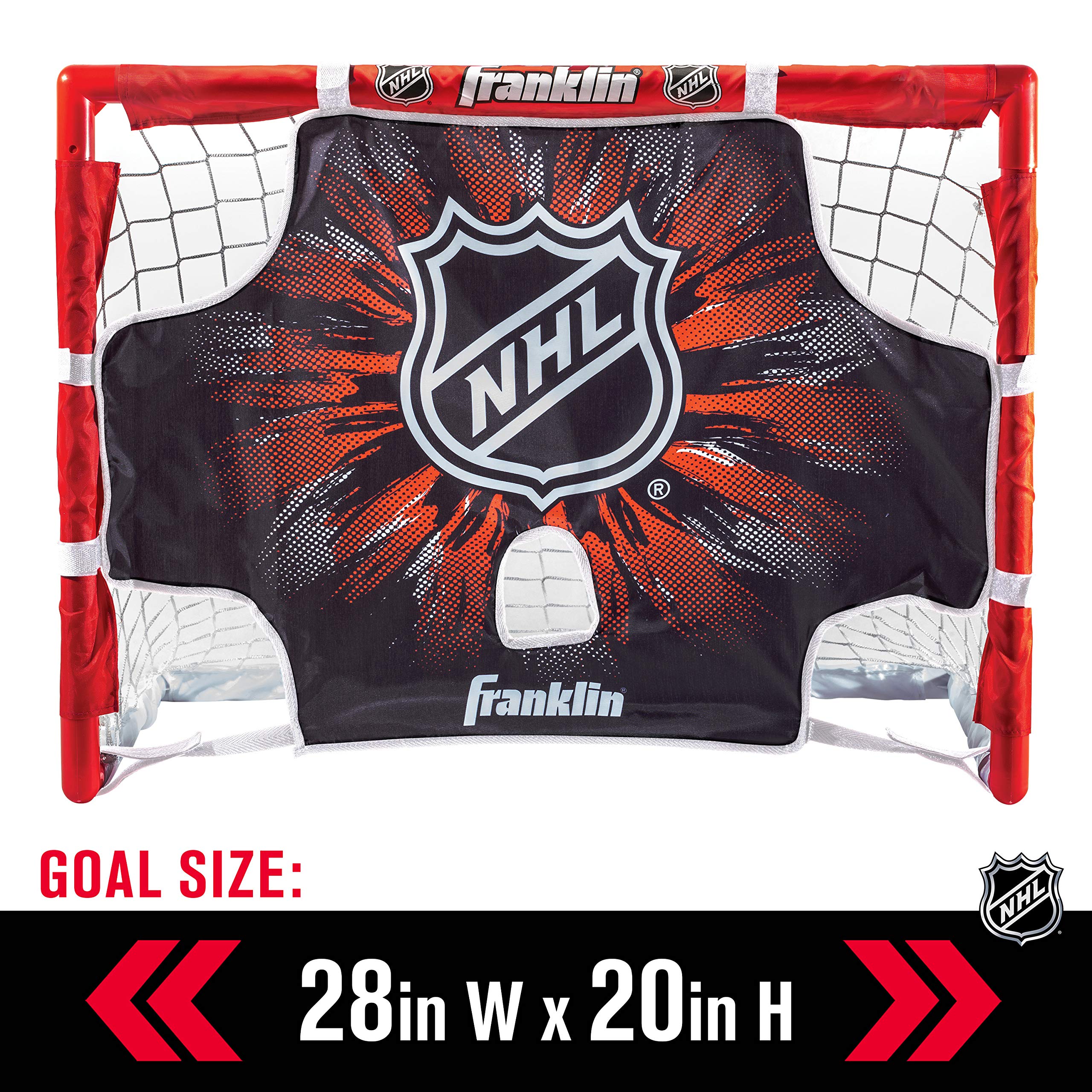 Franklin Sports NHL Kids Knee Hockey Goal Set - Mini Hockey Goal + Stick Set - Automatic Hockey Ball Passer, Goal & Target Set - Youth Toy Hockey Set