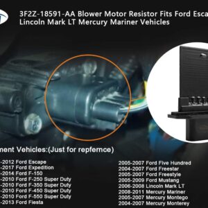 HVAC Fan Blower Motor Resistor for Ford Escape, Ford Expedition, F150, F250, F350 Super Duty Mustang, Mercury Mariner, Lincoln Mark LT Replaces # YH-1715 3F2Z-18591-AA