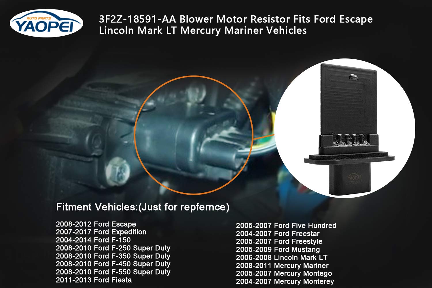 HVAC Fan Blower Motor Resistor for Ford Escape, Ford Expedition, F150, F250, F350 Super Duty Mustang, Mercury Mariner, Lincoln Mark LT Replaces # YH-1715 3F2Z-18591-AA