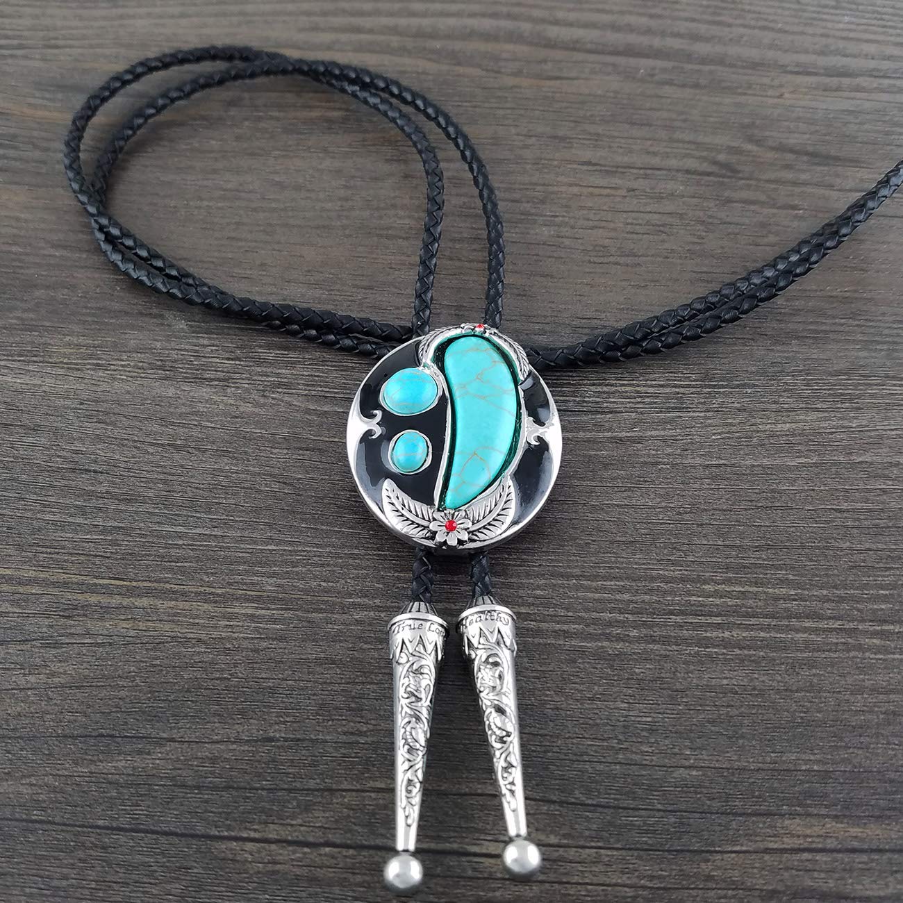 QUKE Native American Indian Ivory Shape Turquoise Stone Bolo Tie Vintage Necktie