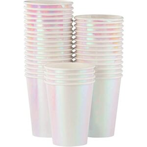 juvale 36-pack iridescent party supplies - 12 oz iridescent paper cups, disposable party cups for hold and cold drinks