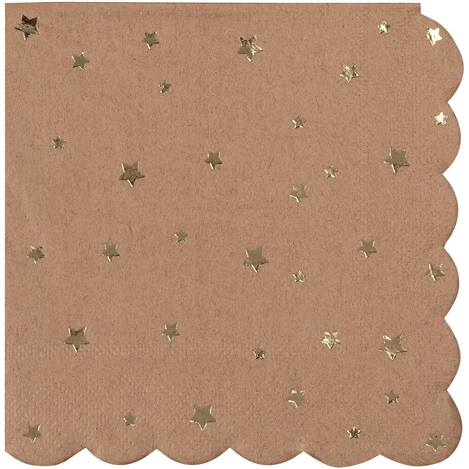 Juvale Cocktail - 50-Pack Disposable Kraft Paper Napkins, Rustic Holiday, Wedding, Birthday Party Supplies, Metallic Gold Foil Stars and Scalloped Edge Design, 3-Ply, Brown, Folded 4.8 x 4.7 Inches