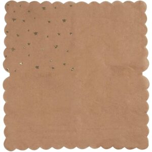 Juvale Cocktail - 50-Pack Disposable Kraft Paper Napkins, Rustic Holiday, Wedding, Birthday Party Supplies, Metallic Gold Foil Stars and Scalloped Edge Design, 3-Ply, Brown, Folded 4.8 x 4.7 Inches