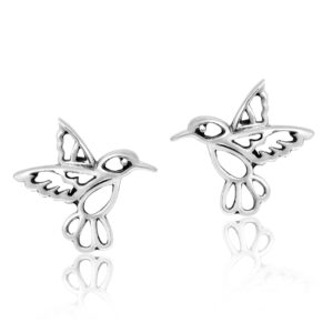 AeraVida Cute Little Hummingbird Gift Sterling Silver Post Stud Earrings, 0.59x0.59 inch