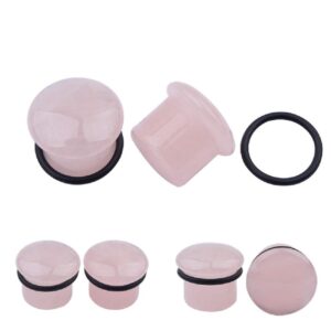 single flared rose rose quartz ear gauges plugs tunnels expanders natural stone earrings piercing jewelry (00g(10mm))