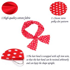 AHONEY 4 Pack Bandanas For Women, Wire Headband Retro Bowknot Polka Dot Wire Hair Holders Red Hairband, 4 Pieces