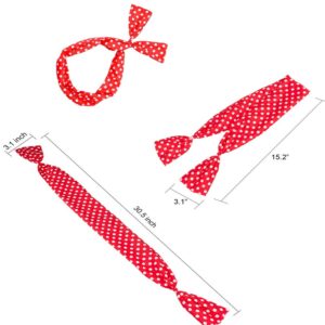 AHONEY 4 Pack Bandanas For Women, Wire Headband Retro Bowknot Polka Dot Wire Hair Holders Red Hairband, 4 Pieces