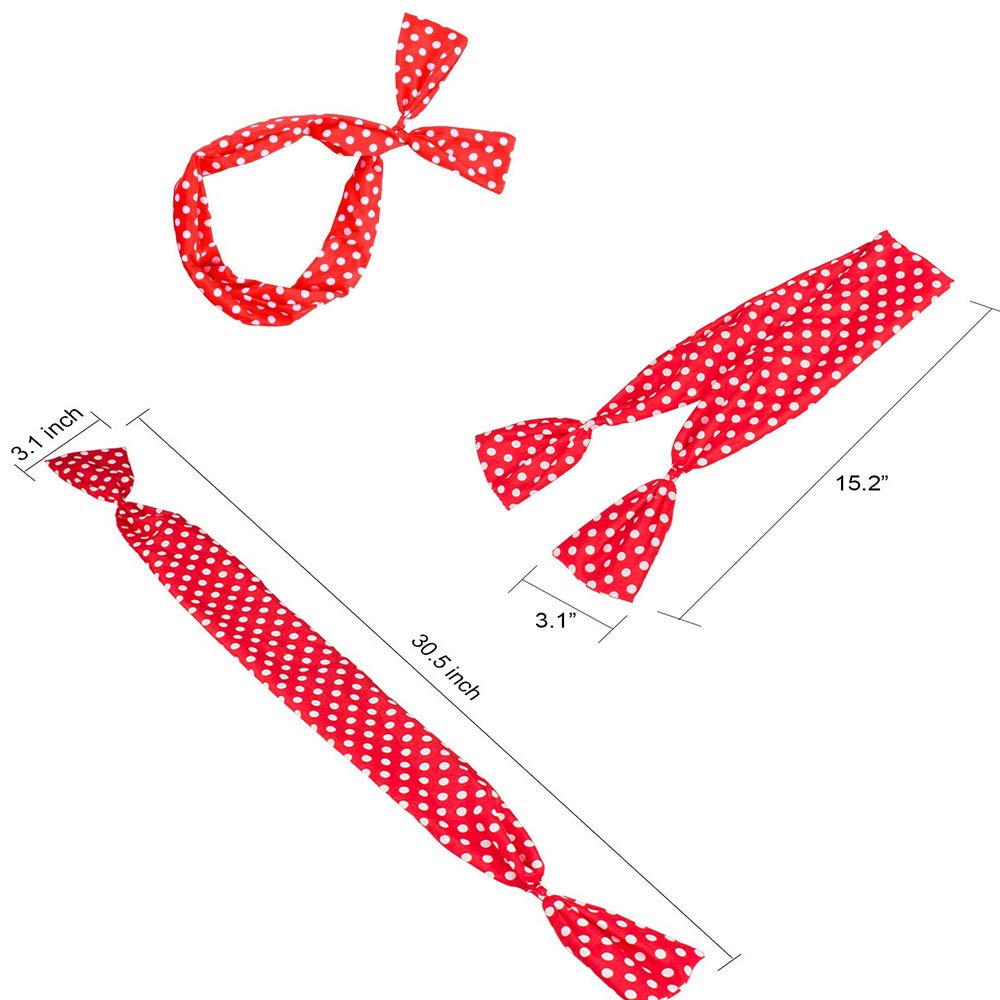 AHONEY 4 Pack Bandanas For Women, Wire Headband Retro Bowknot Polka Dot Wire Hair Holders Red Hairband, 4 Pieces