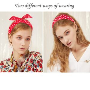 AHONEY 4 Pack Bandanas For Women, Wire Headband Retro Bowknot Polka Dot Wire Hair Holders Red Hairband, 4 Pieces