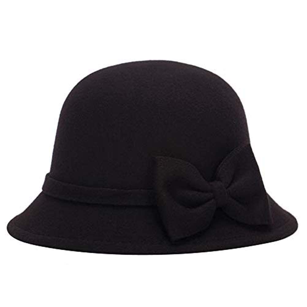 ChenXi Store Women Faux Wool Church Cloche Flapper Hat Lady Bucket Winter Flower Cap