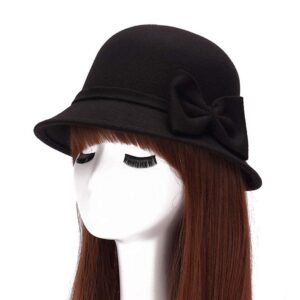 ChenXi Store Women Faux Wool Church Cloche Flapper Hat Lady Bucket Winter Flower Cap