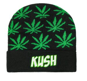 marijuana weed acrylic-hat knit beanie - leaf pot cuffed knit winter weed beanie hat mens women green