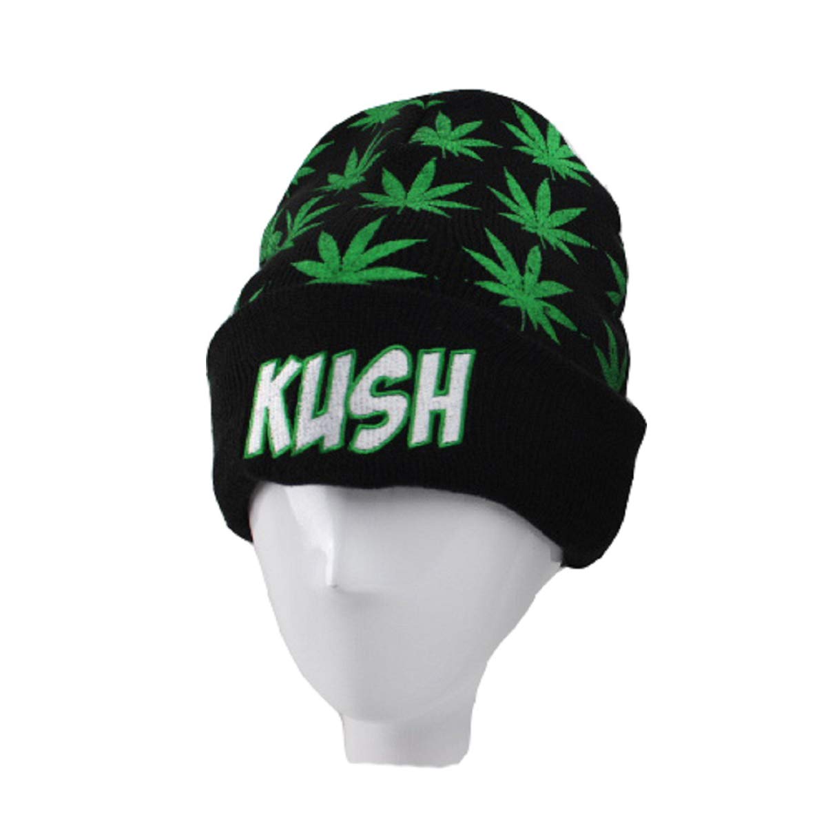 Marijuana Weed Acrylic-Hat Knit Beanie - Leaf Pot Cuffed Knit Winter Weed Beanie Hat Mens Women Green