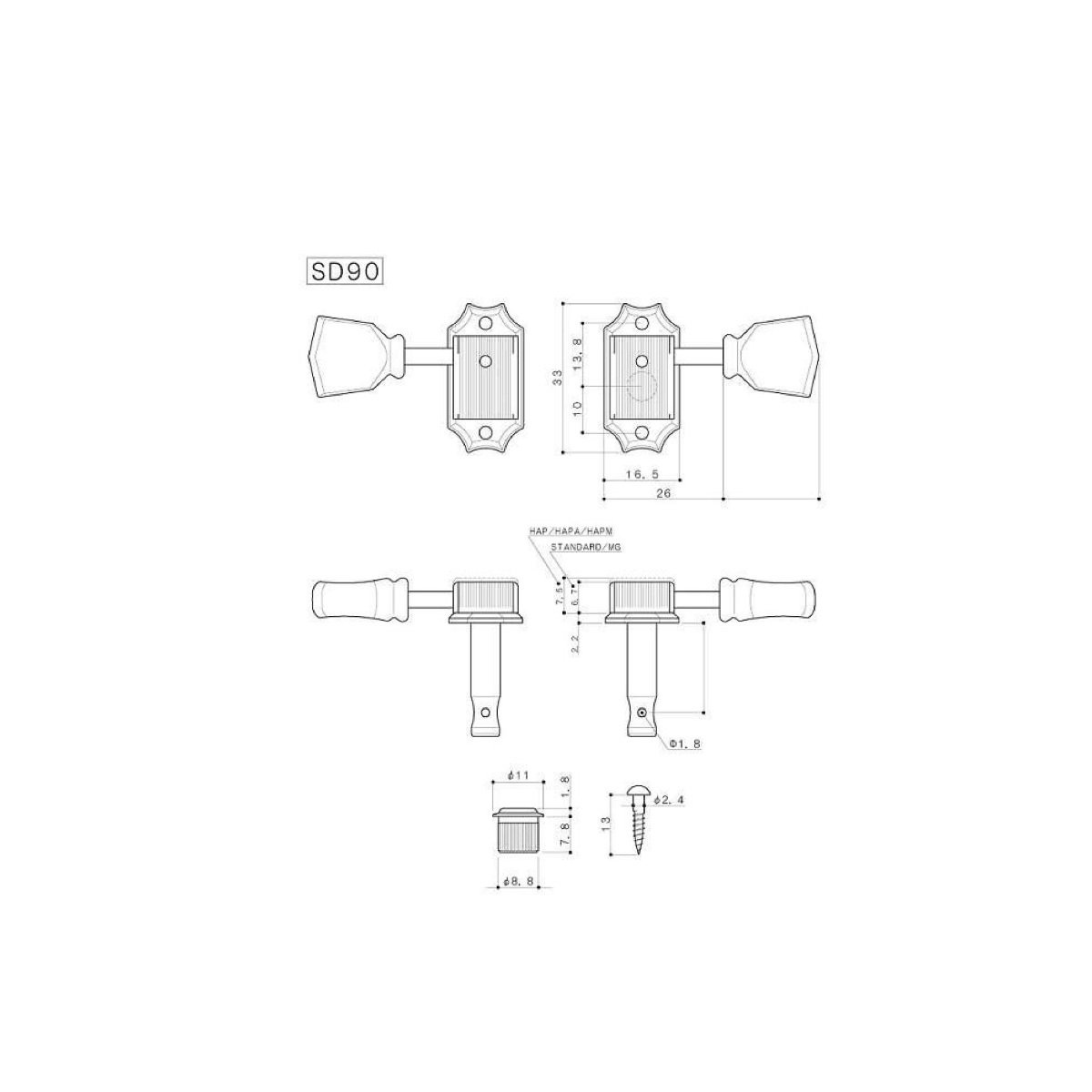 Gotoh SD90-MGT 3x3 Locking Tuning Keys with Lock Knob - Nickel