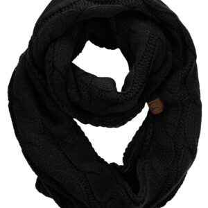 C.C Women's Winter Cable Knit Sherpa Lined Warm Infinity Pullover Scarf, Black