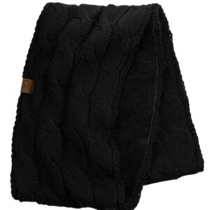 C.C Women's Winter Cable Knit Sherpa Lined Warm Infinity Pullover Scarf, Black