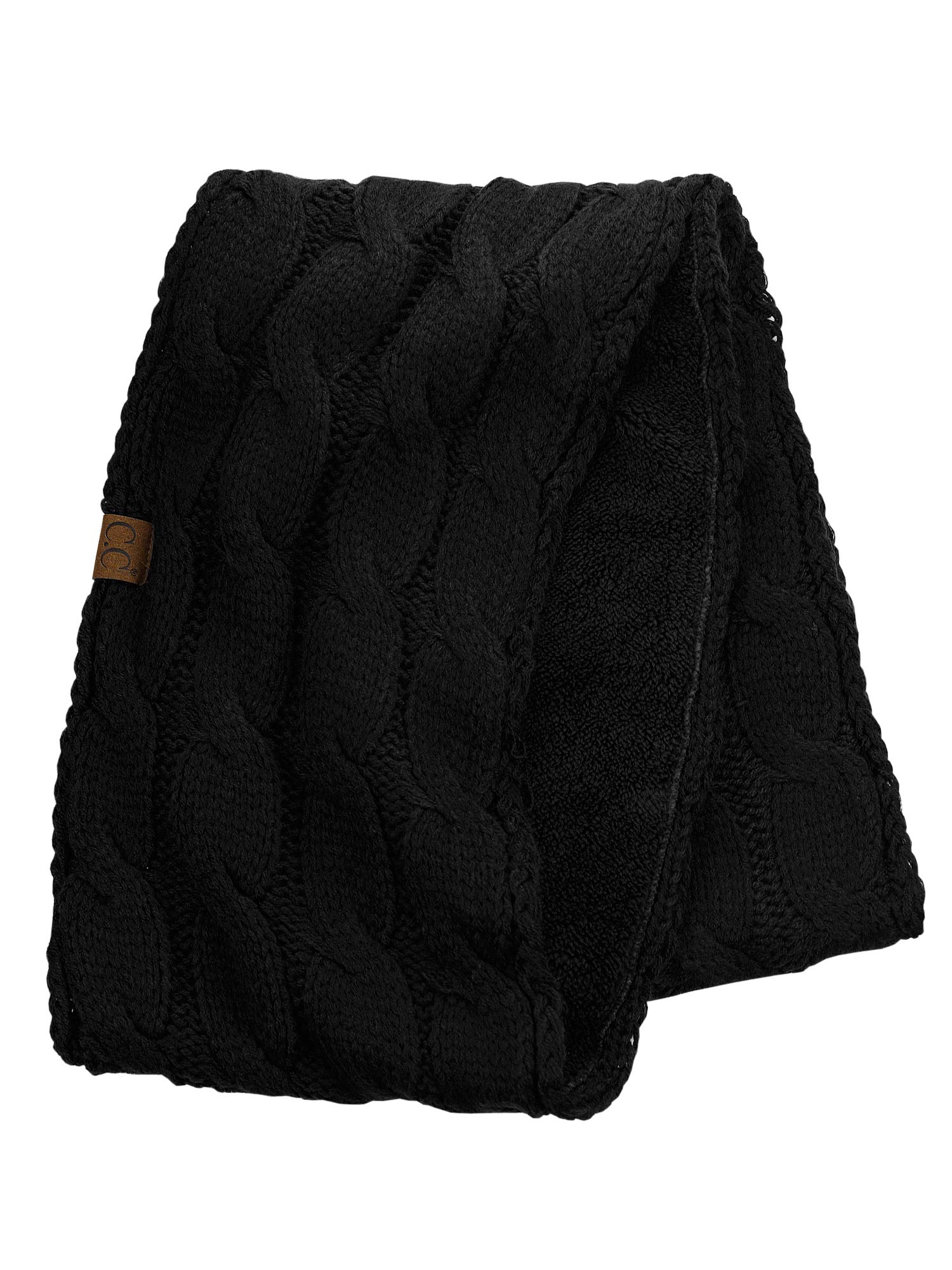 C.C Women's Winter Cable Knit Sherpa Lined Warm Infinity Pullover Scarf, Black