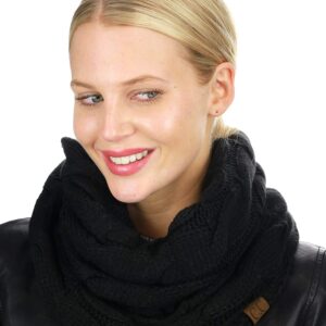 C.C Women's Winter Cable Knit Sherpa Lined Warm Infinity Pullover Scarf, Black