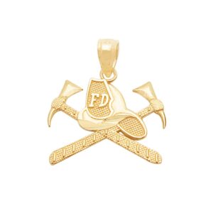 AMZ Jewelry 10K Yellow Gold Firemen's Hat And Axes Pendant Firefighter Charm