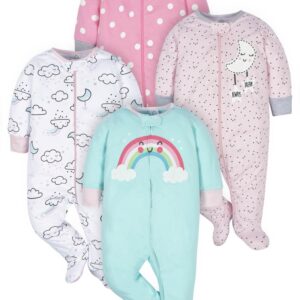 Gerber Baby Girls 4 Pack Sleep 'N Play Footie Cloudy Newborn