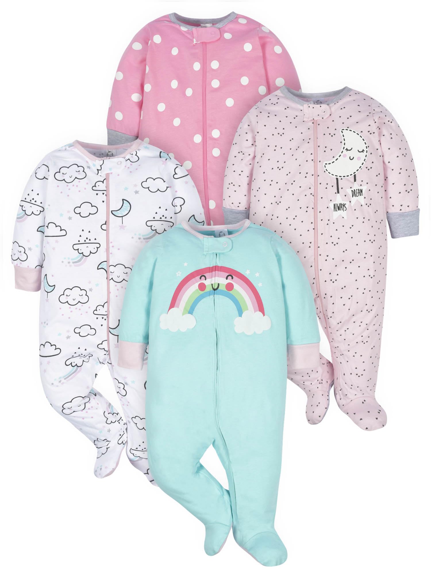 Gerber Baby Girls 4 Pack Sleep 'N Play Footie Cloudy Newborn