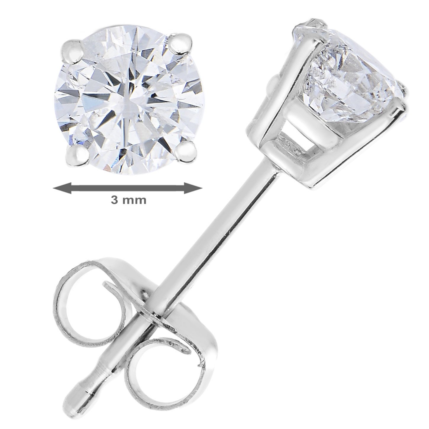 Vir Jewels 1/4 cttw Diamond Stud Earrings 14K White Gold Push Backs Round 4 Prong Basket