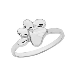 Claddagh Gold Dainty 925 Sterling Silver High Polish Dog Paw Print Ring (Size 12)