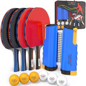 NIBIRU SPORT Professional Ping Pong Paddle Set (4-Player) - Table Tennis Paddles Set of 4 with Retractable Net, 6 Balls, and Carry Bag/Storage Case - Table Tennis Equipment & Ping Pong Accessories