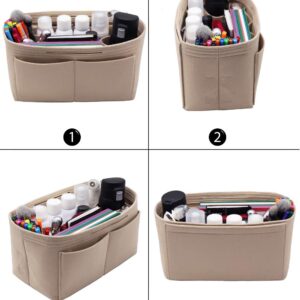 LEXSION Felt Purse Organizer Insert Bag In Bag with Two Removeable Holder 8020 Beige M